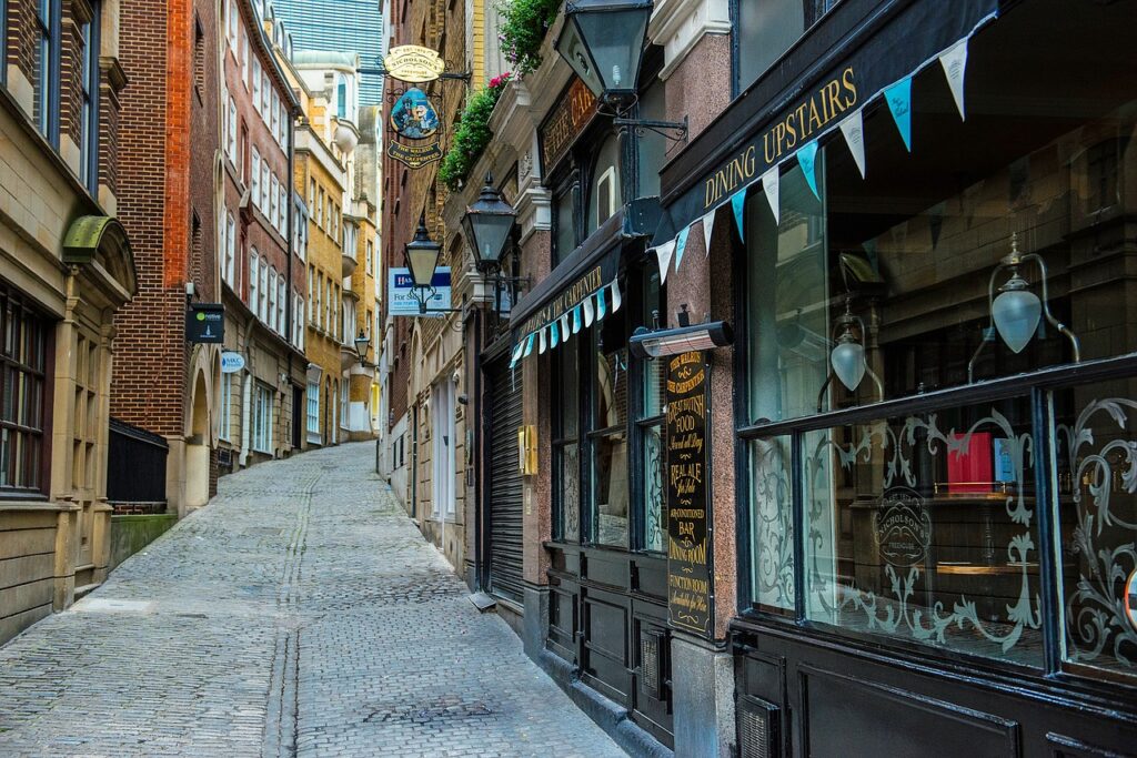 An image of the exterior of a cafe on a typical UK shopping street