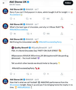 Recent Aldi tweets showing their use of emojis